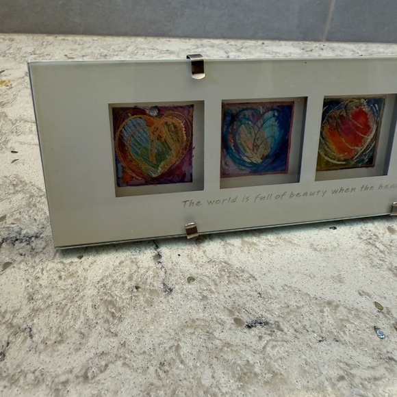 Unique Triple Matted Multicolor Desktop Art Print‎ Watercolor Hearts 9' x 3' - Picture 2 of 9